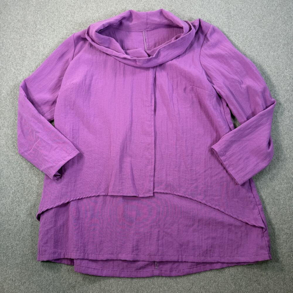 Fridaze Women's Large Linen Cowl Neck Tunic Top Purple Blouse Relaxed Laganlook